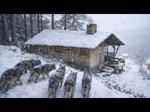 Caught in a Pack of Wolves During a Snowstorm and Hiding in an Abandoned Hunter's Log Cabin