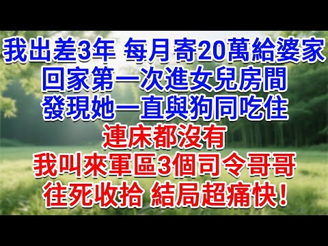 我出差三年，每月寄20萬給婆家，回家第一次進女兒房間，發現她一直與狗同吃住，連床都沒有，我叫來軍區3個司令哥哥：往死收拾！結局超痛快！#為人處世#生活經驗#情感故事#故事#小說#戀愛#情感#婚姻