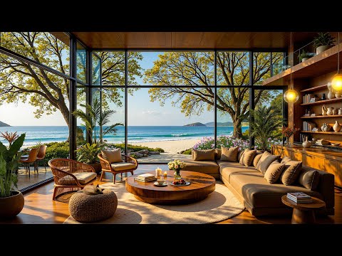 Peaceful Lakeside in Morning 🌊 Tranquill Jazz & Ocean Sounds with Nature Therapy for Deep Relax