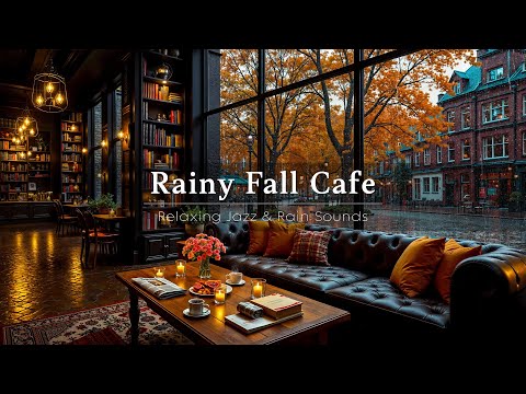 Warm Fall Jazz in Rainy Coffee Shop Ambience 🍁 Soothing Piano Jazz Music for Stress Relief & Relax