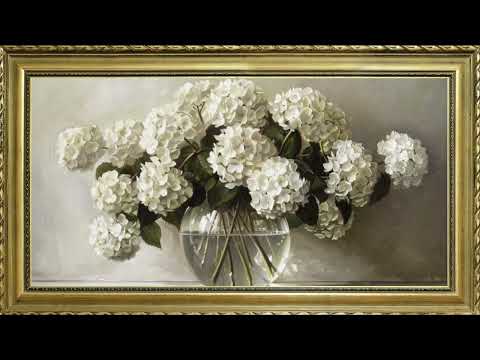 VINTAGE FRAME TV ART WHITE FLORAL HYDRANGEAS TV SCREENSAVER WALLPAPER BACKGROUND with Calm Music