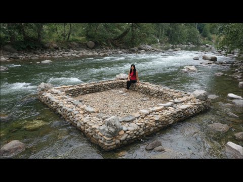 Girl Took 60 Days Building House on the River - Build Wooden House Middle of River