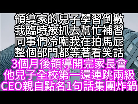 領導家兒子學習倒數我臨時被抓去幫忙補習同事們冷嘲我在拍馬屁整個部門都等著看笑話 3個月後領導開完家長會他兒子全校第一還連跳兩級 #心書時光 #為人處事 #生活經驗 #情感故事 #唯美频道 #爽文