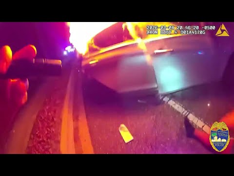 Jacksonville officer pulls woman from burning car after fiery crash during carjacking