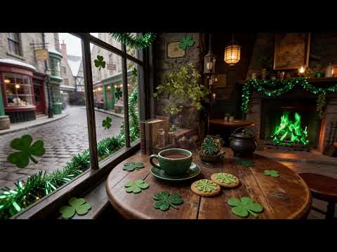Cozy St. Patrick's Day in Diagon Alley Ambience ☘️ Harry Potter Celtic Music, Rain & Fireplace