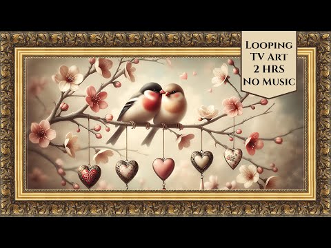 Valentine's Day Vintage Love Birds Gold Frame TV Art Romantic Screensaver Paintings Wallpaper 2 Hrs