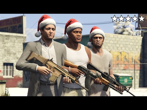 GTA 5 - Five Star Christmas Cop Battle with Michael, Franklin and Trevor! (Police Chase)