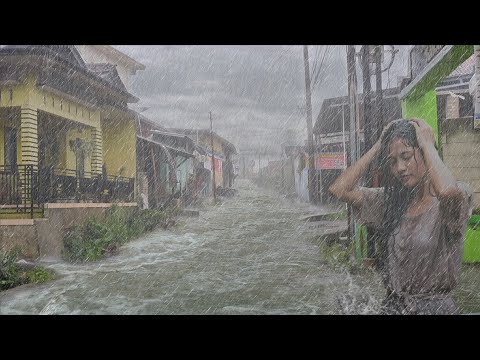 CRAZY RAIN! EXTREME HEAVY RAIN FLOODED ALL THE VILLAGE ROADS | RAIN SOUNDS FOR DEEP SLEEP‼️‼️