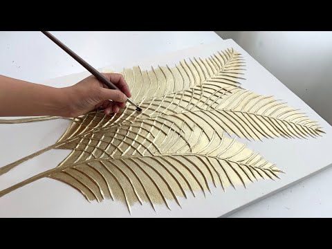 3D Gold Leaf Texture Wall Art with Gold Leaf/ Canvas Painting Textured Wall Decor Painting