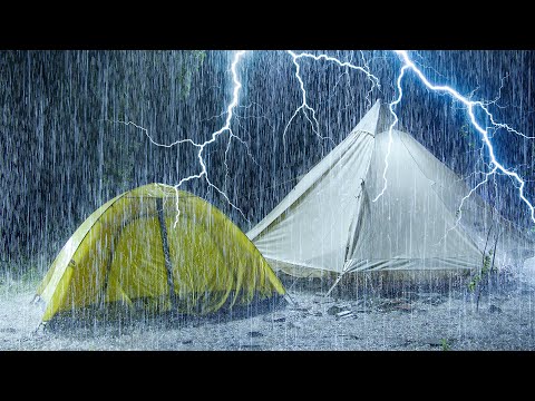 Wonderful Deep Sleep on Rainy Night | Heavy Pouring Rain on Tent & Huge Thunder | White Noise Sleep
