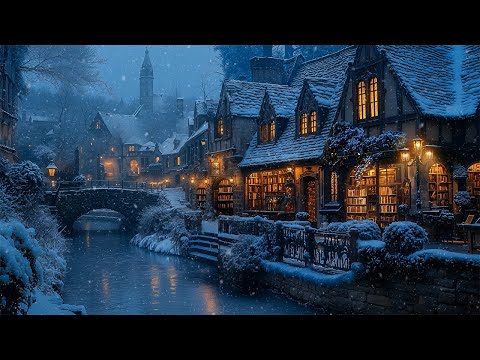 Vintage Bookstore along a Quiet Snowy Canal | Dark Academia Winter Ambience for Reading & Relax