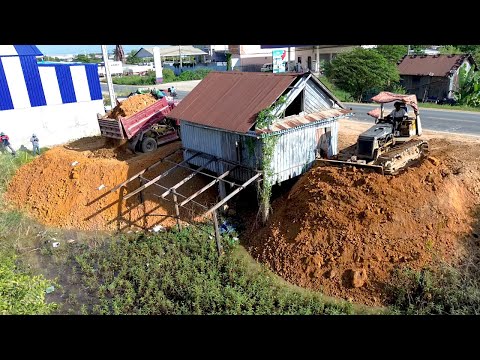 Be Careful !! Amazing Project Bulldozer Komatsu Pushing Soil Delete Water Around House Completed100%