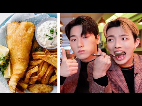 K-Pop Idols try Fish and Chips for the first time!! ft. ATEEZ