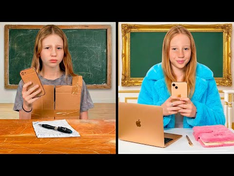 Nastya's cardboard school VS regular school.