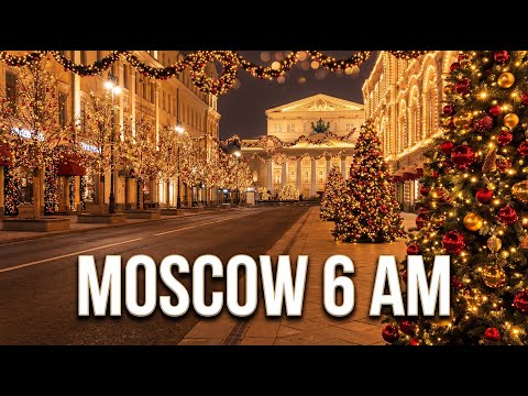 Moscow at 6 AM – Christmas lights without snow [4K HDR] Russia