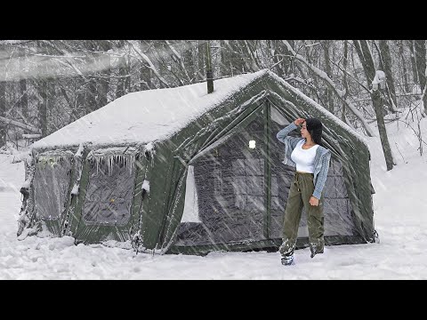 7 DAYS OF CAMPING IN HEAVY SNOW WITH A SNOW STORM. ❄️ COZY INFLATABL TENT.