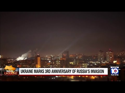 Light beams light up the sky in Ukraine on 3-year anniversary of Russia’s invasion