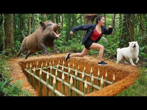 TIMELAPSE: Ferocious Wild Boar Trapped — A Tense Primitive Survival Situation
