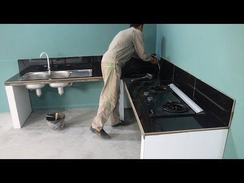 Construction & Installation Kitchen Table Concrete On The Steel Frame With Ceramic Tiles