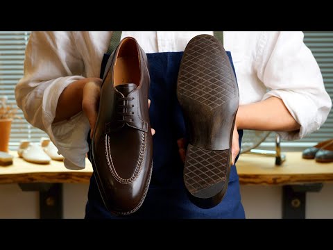 Handcrafting Apron Derby Shoes with Aged Calf & Oak Bark Leather.