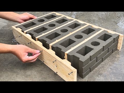 Skill of Making Hole Brick Molds from Pallet Wood to Create Beautiful Patterned Cement Bricks