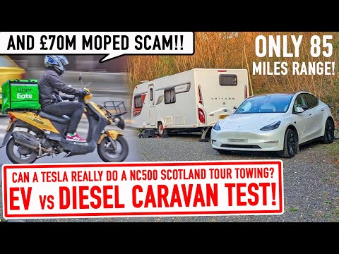 This EV vs Diesel Caravan Test is HILARIOUS 😂 and SHOCKING £70m Moped Scam