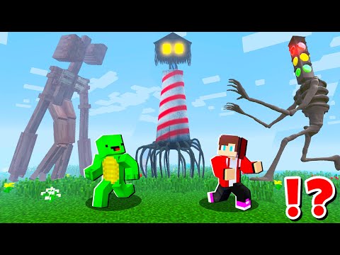 Mikey and JJ in LIGHTHOUSE HEAD vs SIREN HEAD and TRAFFIC LIGHT HEAD Battle in Minecraft ! Maizen