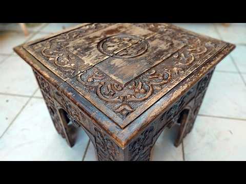 BEAUTIFUL restoration of a very old carved coffee table.