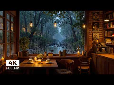 Rainy Day Coffee Shop ☕ Gentle Piano Jazz & Fireplace Sounds for Focus and Work