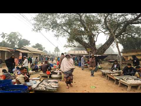 পৌষের শীতের সকালে কুয়াশামাখা গ্রামের সকাল বেলার বাজার। Bangladesh Winter Morning Village Market