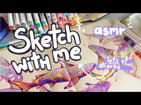 🦈filling a huge sketchbook spread || asmr painting