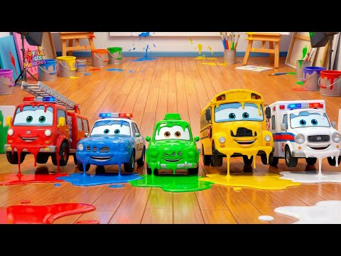 Five Little Cars Paint Party | Colors & Numbers Song for Kids | 3D Nursery Rhymes