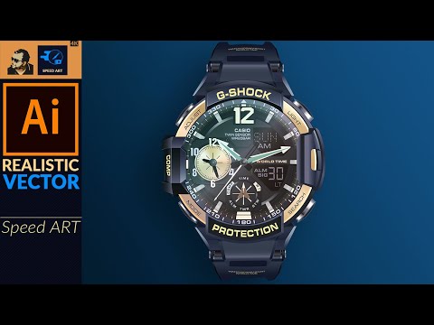 Photo Realistic Vector Art in Adobe Illustrator CC | Drawing G-Shock GA1100-9G | Speed Art