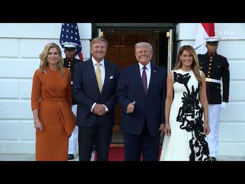 Melania and Donald Trump welcome Netherlands king and queen upon arrival for White House dinner