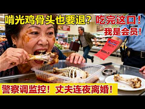 “吃完这口我就退！” 中国大妈把Costco当免费食堂，啃光的鸡骨头也要退钱！结果警察调出3年监控，4.7万美金赔偿+1年监禁，丈夫连夜离婚！