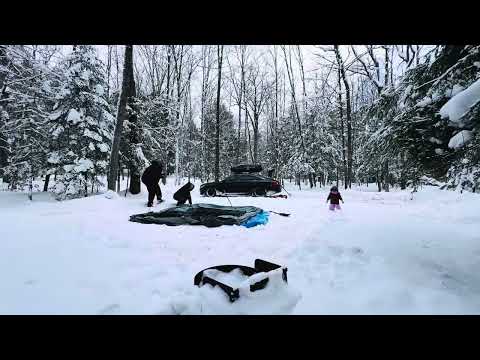 Our second time winter camping using a basic tent and a diesel heater