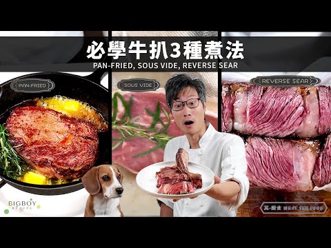 3 Ways to Cook Steaks - Pan-fried, Sous Vide, Reverse Sear｜ What The Food｜CHI & EN SUB｜BigBoyRecipe