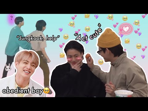 Jungkook being an obedient dongsaeng for the BTS hyungs