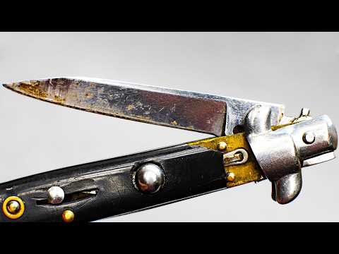 Vintage Broken Stiletto Switchblade Knife Restoration. Black Oak Scales