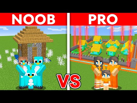 NOOB vs PRO: SAFEST SECURITY VILLAGE TO PROTECT MY FAMILY (Minecraft)