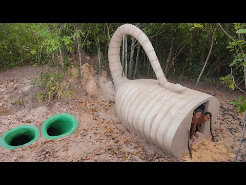How Build a Secret Underground House with Water Slide Pools | 120 Days