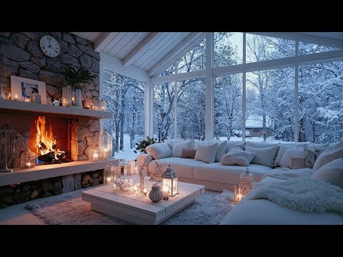 🎹4 Hours Warm Candlelight Piano | White Lounge with Flowers & Snow | Calm Mind Meditation