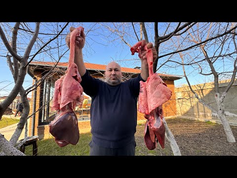 A poor man 's dinner .Liver Heart Lungs with Red Onion.