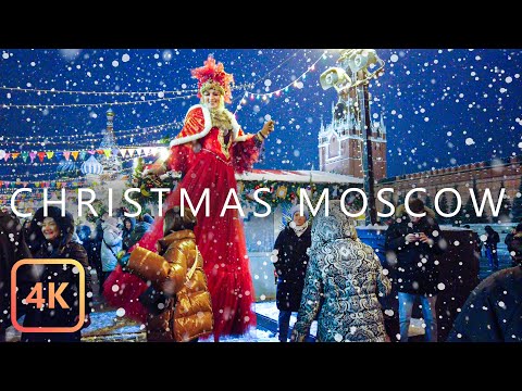 【4K】Christmas in Moscow 🎄 Winter Russia 🎅 Christmas Lights Walking Tour