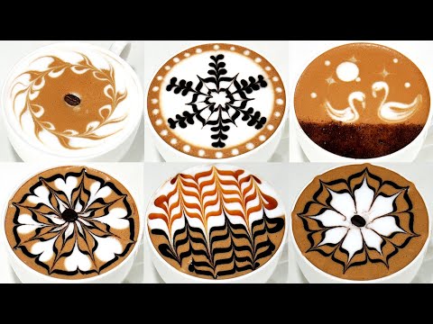6 different latte art designs
