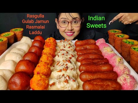 Eating Rasmalai, Langcha, Gulab Jamun, Laddu, Rasgulla | Big bites | Asmr Eating | Mukbang