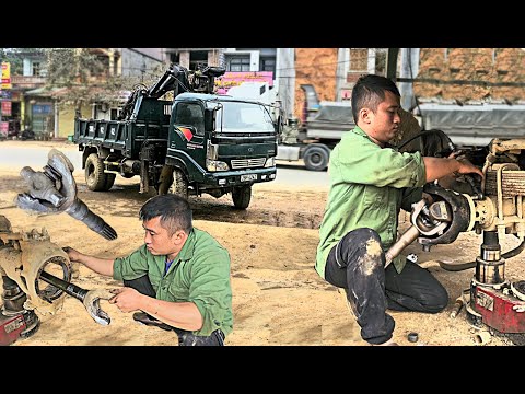 Full video: 4 hours repair and replace broken front drive axle for 4x4 crane truck