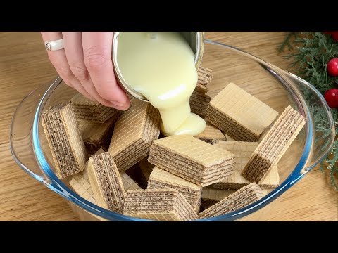 Cake in 5 minutes! No baking! Simply pour condensed milk over the waffles!