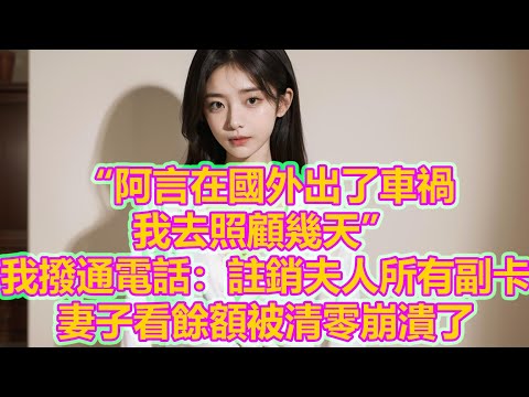“阿言在國外出了車禍，我去照顧幾天”，我撥通電話：註銷夫人所有副卡，妻子看餘額被清零崩潰了