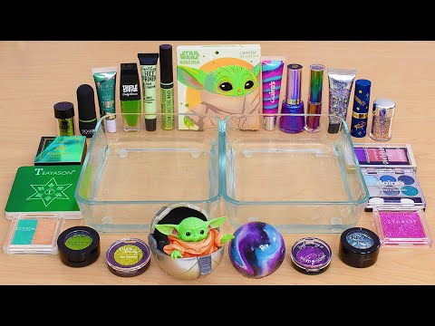 Baby Yoda vs Galaxy - Mixing Makeup Eyeshadow Into Satisfying Slime ASMR